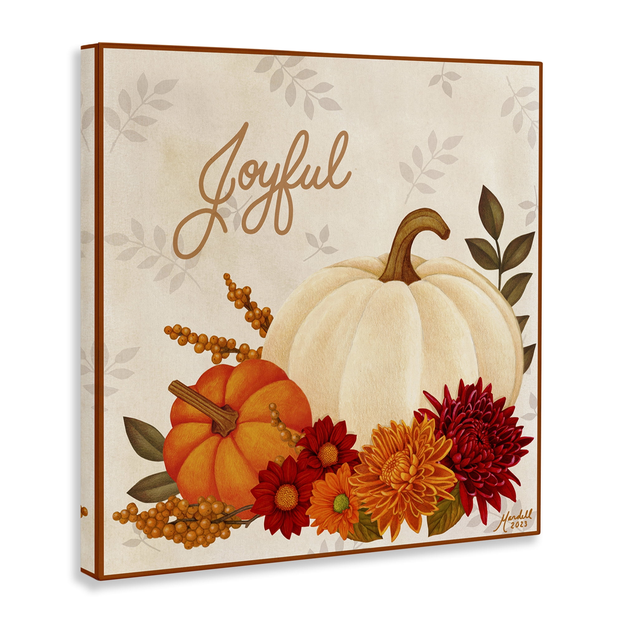 Stupell Industries Joyful Floral Pumpkins Holiday Painting Gallery Wrapped Canvas Art Prints Wall Art, 30 x 30