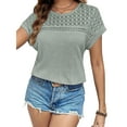 thumbnail image 3 of UVN Blouses for Women Summer Short Sleeve Crewneck Dressy Shirts Casual Waffle Knit Hollow Out Tunic Tops, 3 of 8