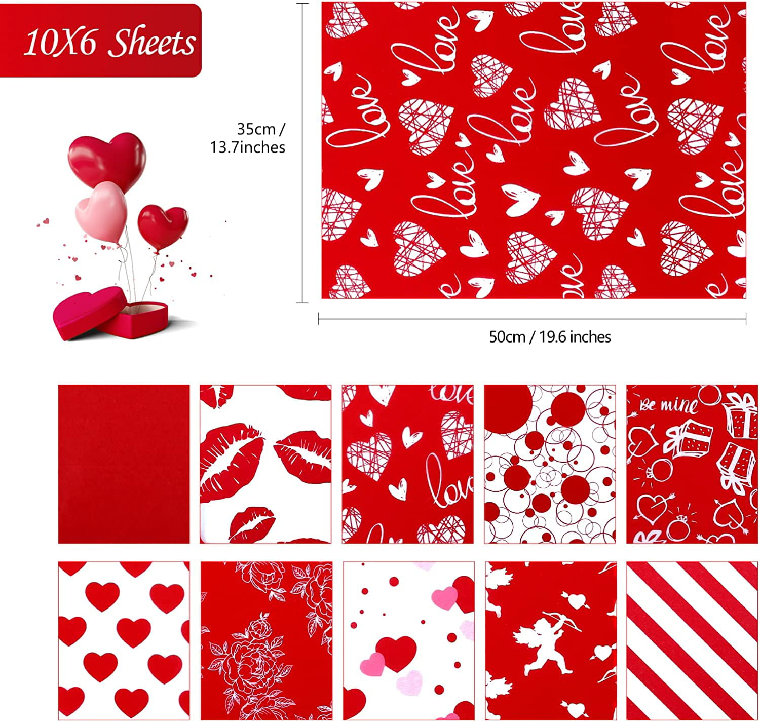 Kavoc 60 Sheets Huge Size Valentines Day Tissue Bulk, 20 x 30 inch Hot Pink  Rose Red Love Heart Cupid Tissue Paper for Gift Wrapping, Gift Bags