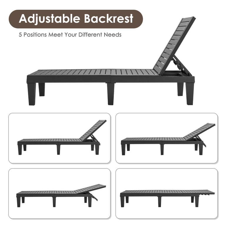Gymax Patio Chaise Lounge Recliner, Adjustable Black photo 5