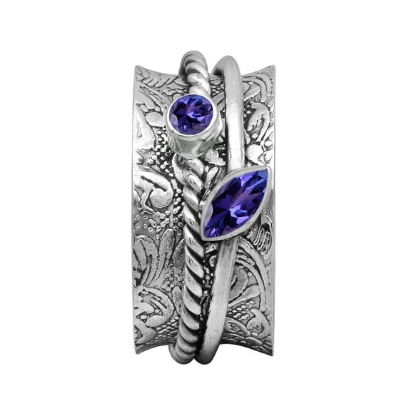 6X3MM Marquise Tanzanite 925 Sterling Silver Fidget Meditation Spinner Unisex Ring