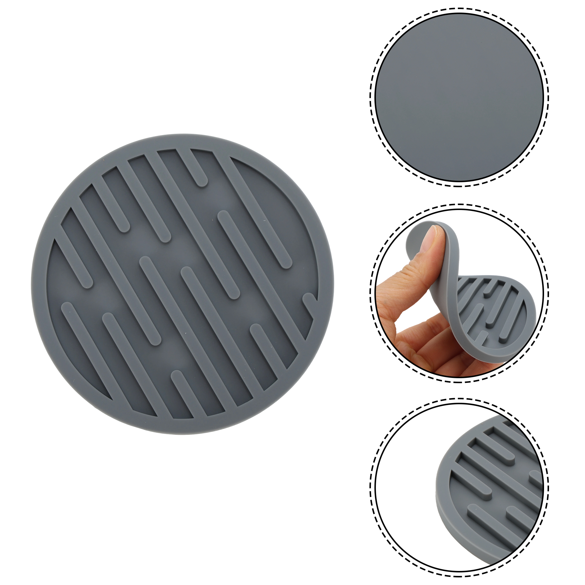 Unique Bargains Water-repellent Stripes Drink Coaster Set Gray