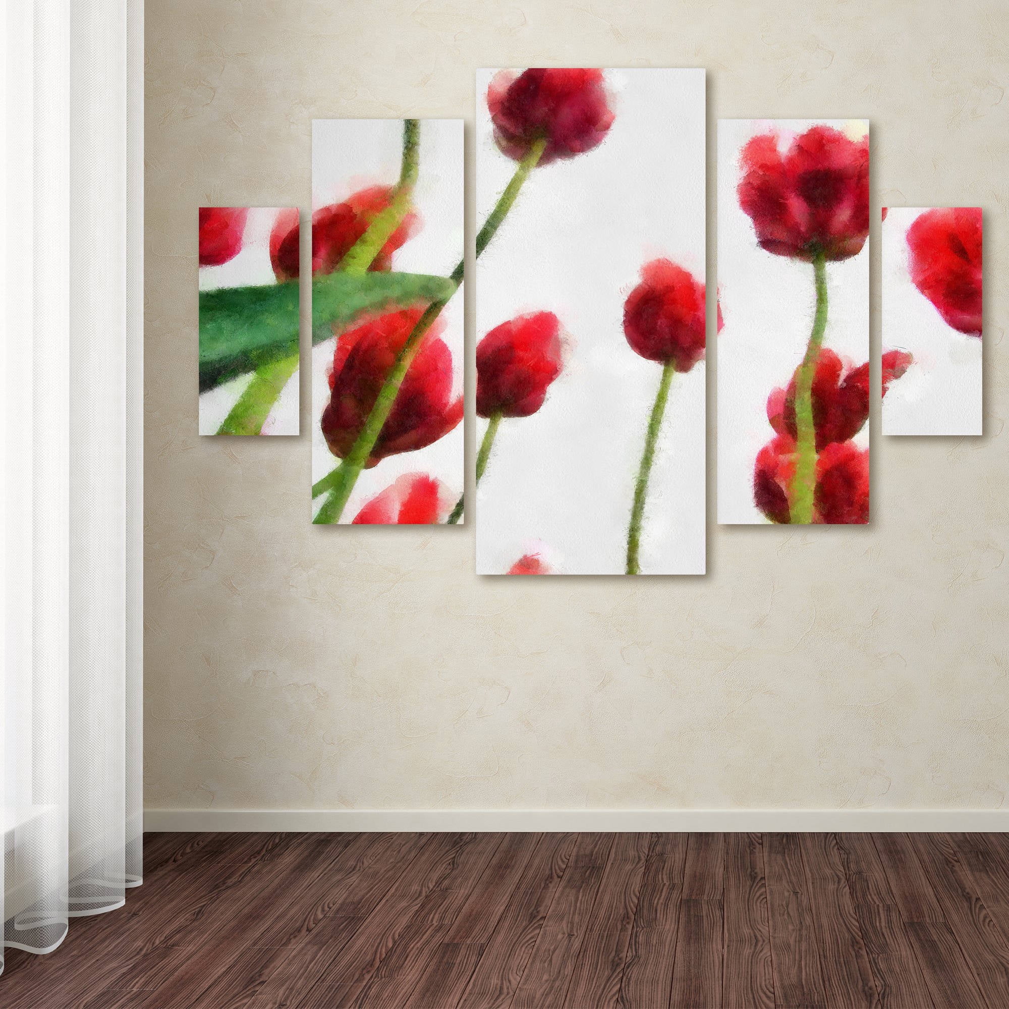 Trademark Fine Art "Red Tulips from Bottom Up II" Canvas Art by Michelle Calkins 5-Panel Set