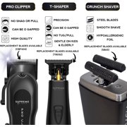 Supreme Trimmer 3-in-1 Barber Bundle | Pro Clipper Lite, T-Shaper Trimmer & Crunch Foil Shaver | Professional Beard Trimmer Men’s Hair Clipper Kit | Black