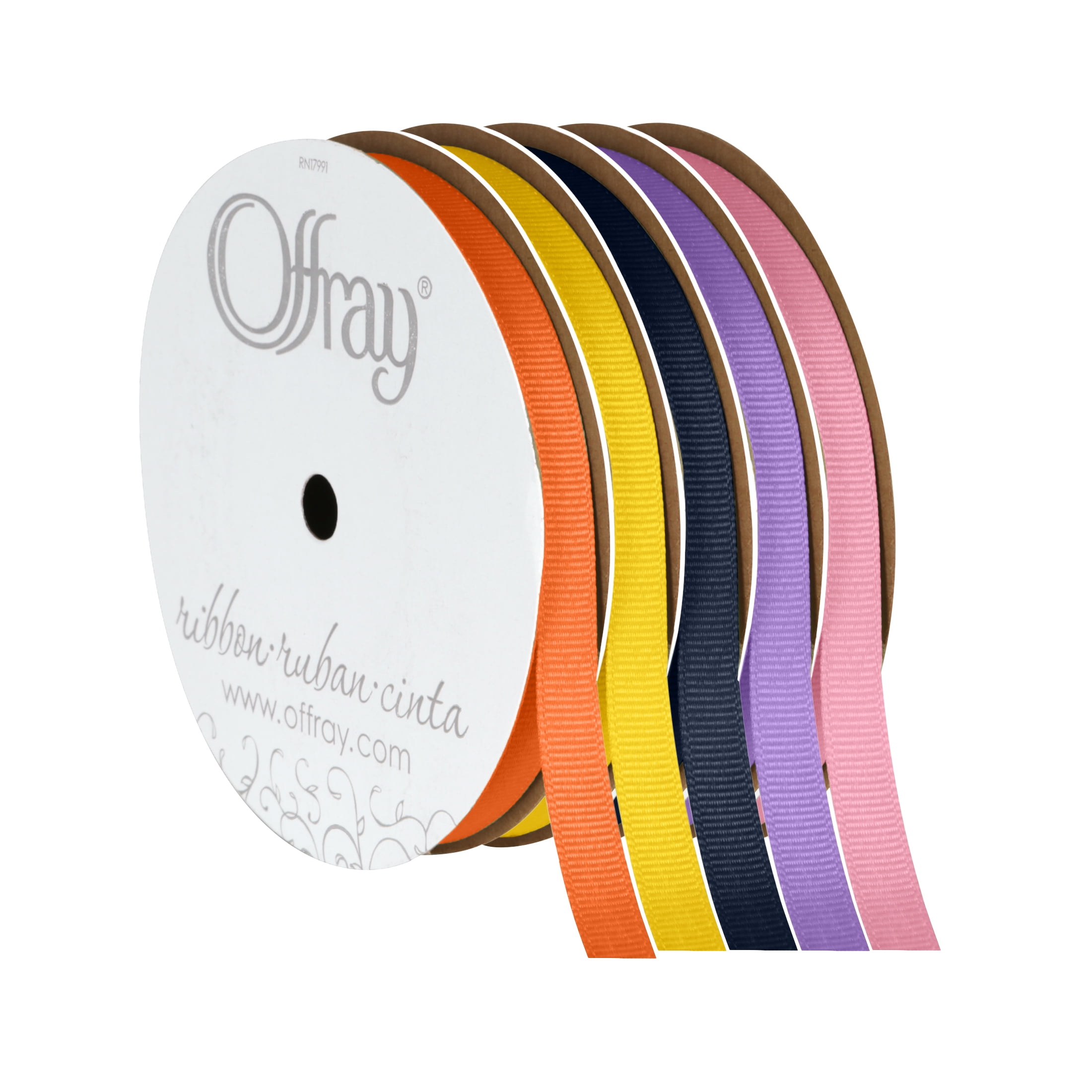 Offray Ribbon, Torrid Orange 3/8 inch Grosgrain Polyester Ribbon, 18 feet