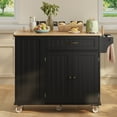 thumbnail image 5 of Noelse Large Kitchen Island Cart with Trash Can Storage, Rolling Kitchen Island on Wheels with Drop Leaf, Black, 5 of 11