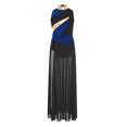 thumbnail image 4 of inlzdz Kids Girls Lyrical Dance Dress Halter Sleeveless Overlay Chiffon Tulle Skirt Contemporary Dancewear Black Blue 10, 4 of 6