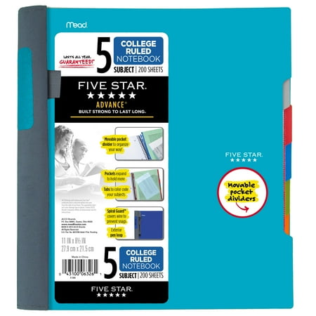 Five Star Advance Spiral Notebook, 5 Subject, College Ruled Paper, 200 ...