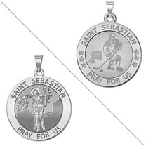 PicturesOnGold.com Hockey - Saint Sebastian Doubledside Sports Religious Medal 2/3 inch Size of Dime, Solid 14K White Gold