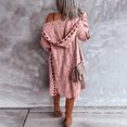 thumbnail image 6 of Feancey Vintage Long Cardigans for Women Hooded Casual Cable Knit Cardigan Sweaters Elbow Patch Long Sleeve Knitted Sweater Coats with Pockets Pink L, 6 of 8