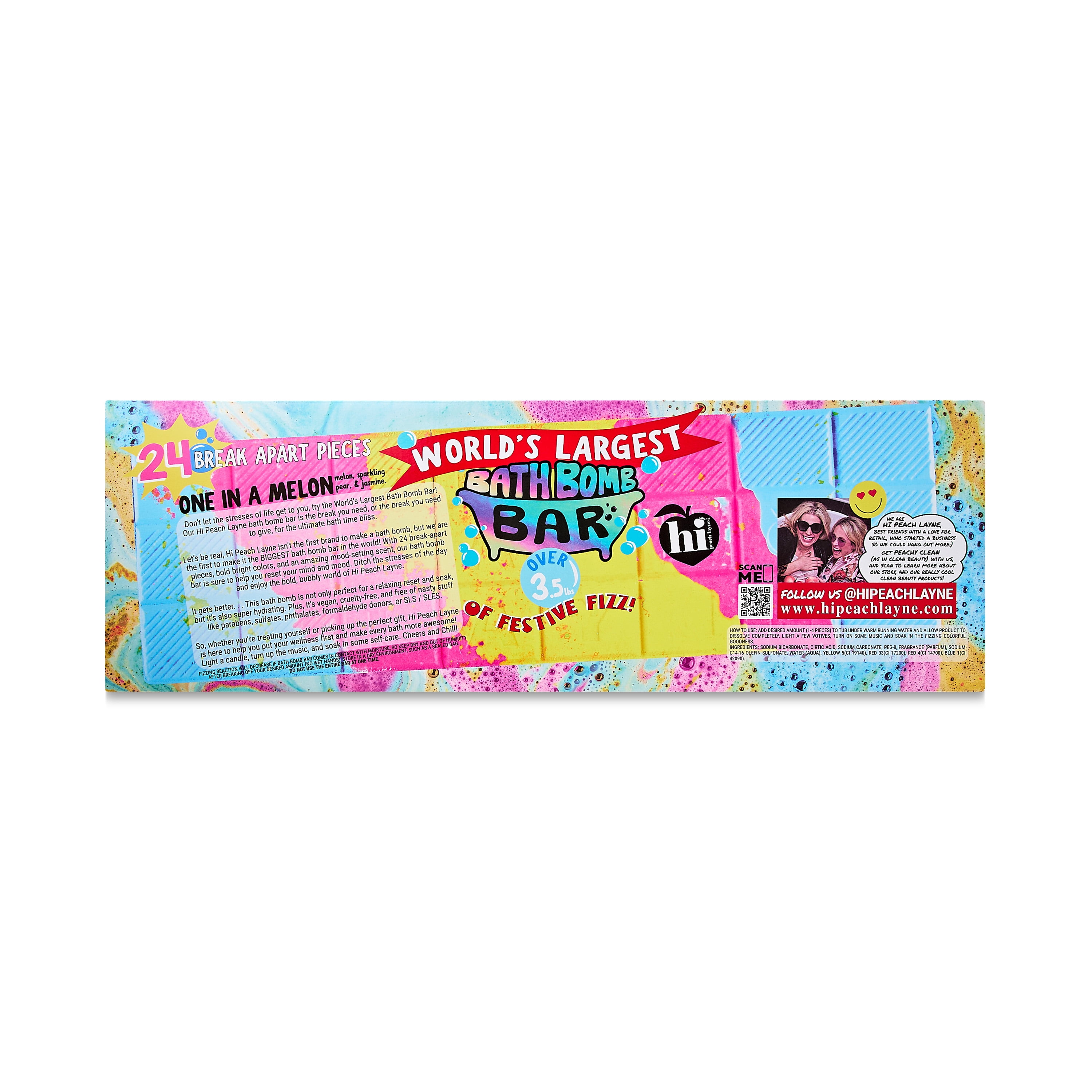 Hi Peach Layne Holiday 2024 World's Largest Bath Bomb Bar, One in a Melon Scent, 3.57 lbs