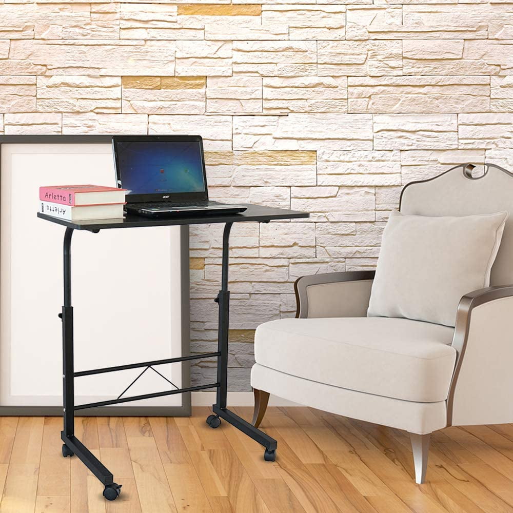 Side Table 31.5 Inches with Wheels Adjustable Height C Shape Table Movable Portable Laptop Computer Stand for Bed Sofa, Black Rolling Desk, Work Desk for Home Office