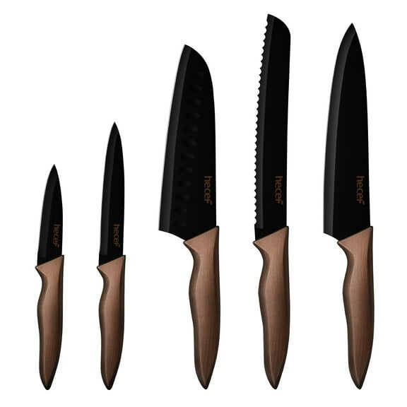 Hecef 5-Piece Knife Set, Razor-Sharp High-Carbon Stainless Steel Non-Stick Knives with Blade Guards