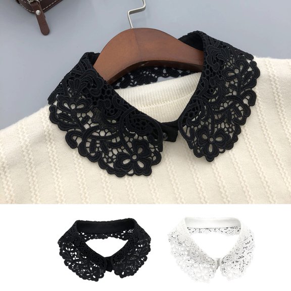 sunsanly Fake Collar Embroidered Lace Flower Detachable Collar Women Solid Color Hollow Design False Collar Match for Tops Sweatshirts