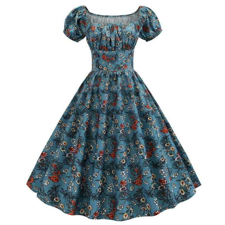 Zpanxa Women's 1950s Vintage Dresses,Square Neck Back Elastic Waist Short  Sleeve Hem Mini Dress, Cocktail Stretchy Evening Party Dresses, Halloween  Costumes Slim Swing Dress Multicolor S - Walmart.com