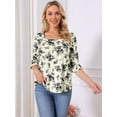 thumbnail image 3 of DARING DIVA Women's Floral Casual Square Neck Ruffle 3/4 Sleeve Blouse XL Beige, 3 of 6
