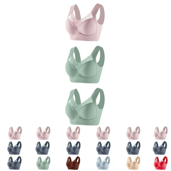 Jacenvly New Bras for Women No Underwire 3Pc Women Without Underwire Underwear Thin Lace Solid Color Push-Up Adjustment Bra Lightweight Women Sports Bras