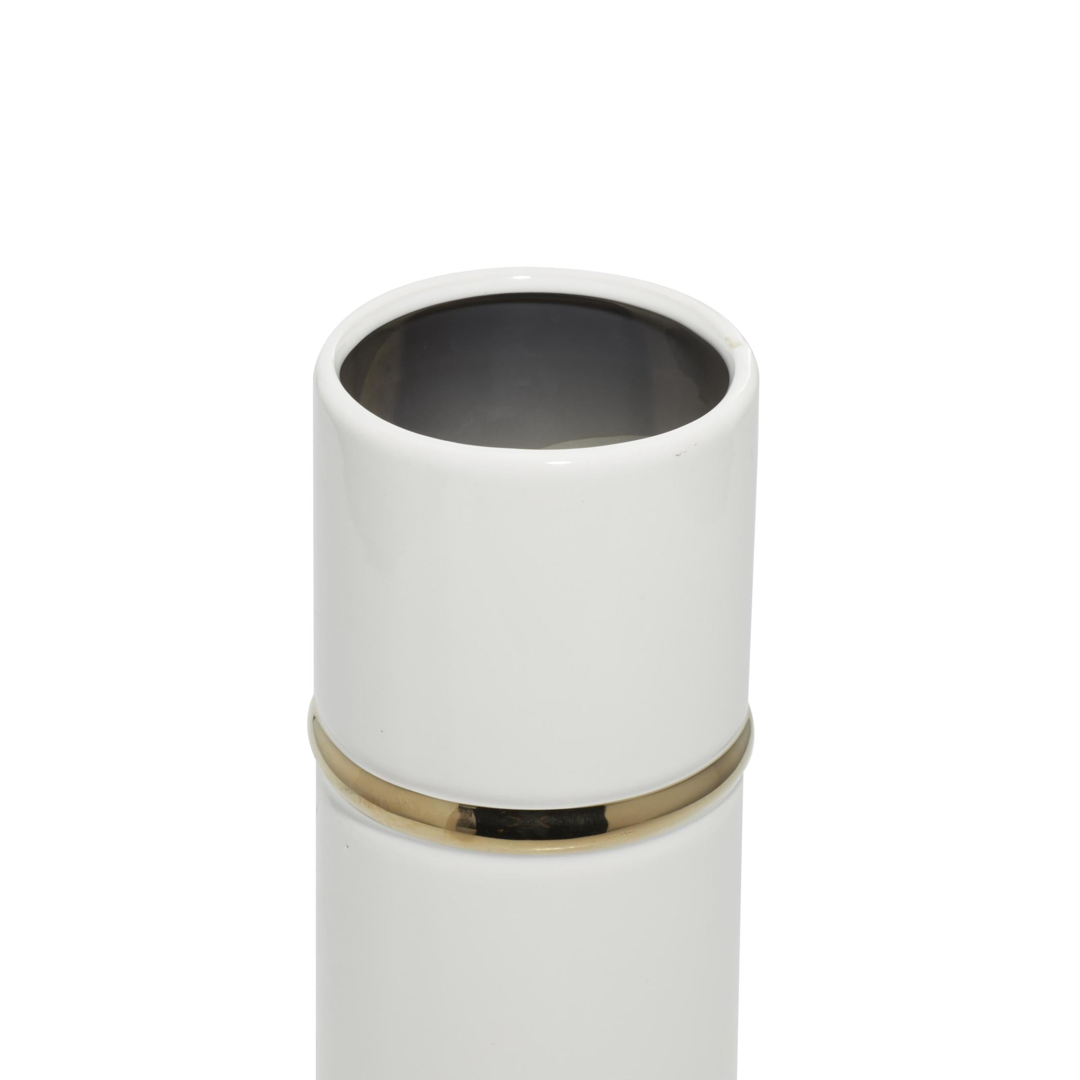 DecMode 12", 14", 16"H White Ceramic Vase with Gold Accents, Set of 3