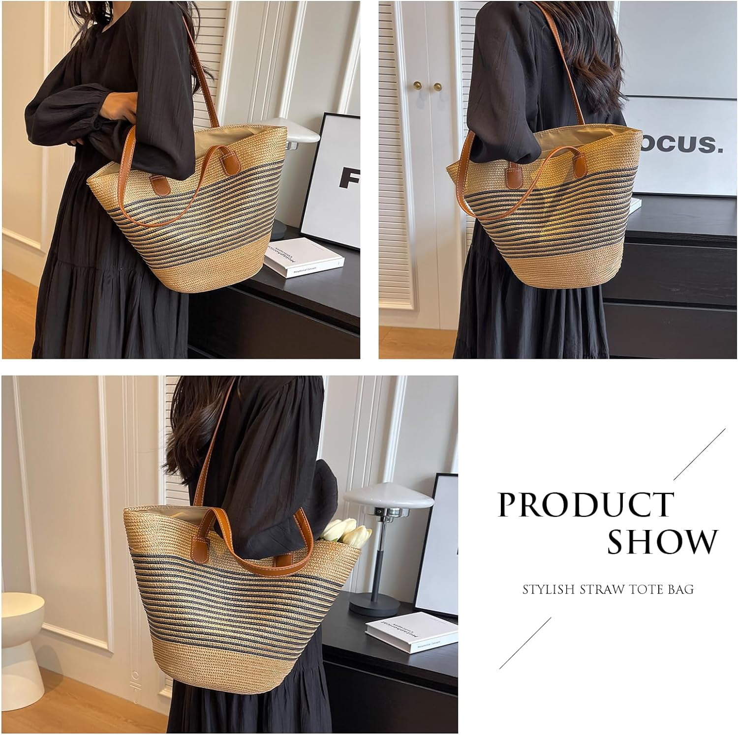 Kukuzhu Straw Beach Bag, Summer Straw Handbags for Women TrendyStraw Purses Woven Tote Bag for Travel Vacation