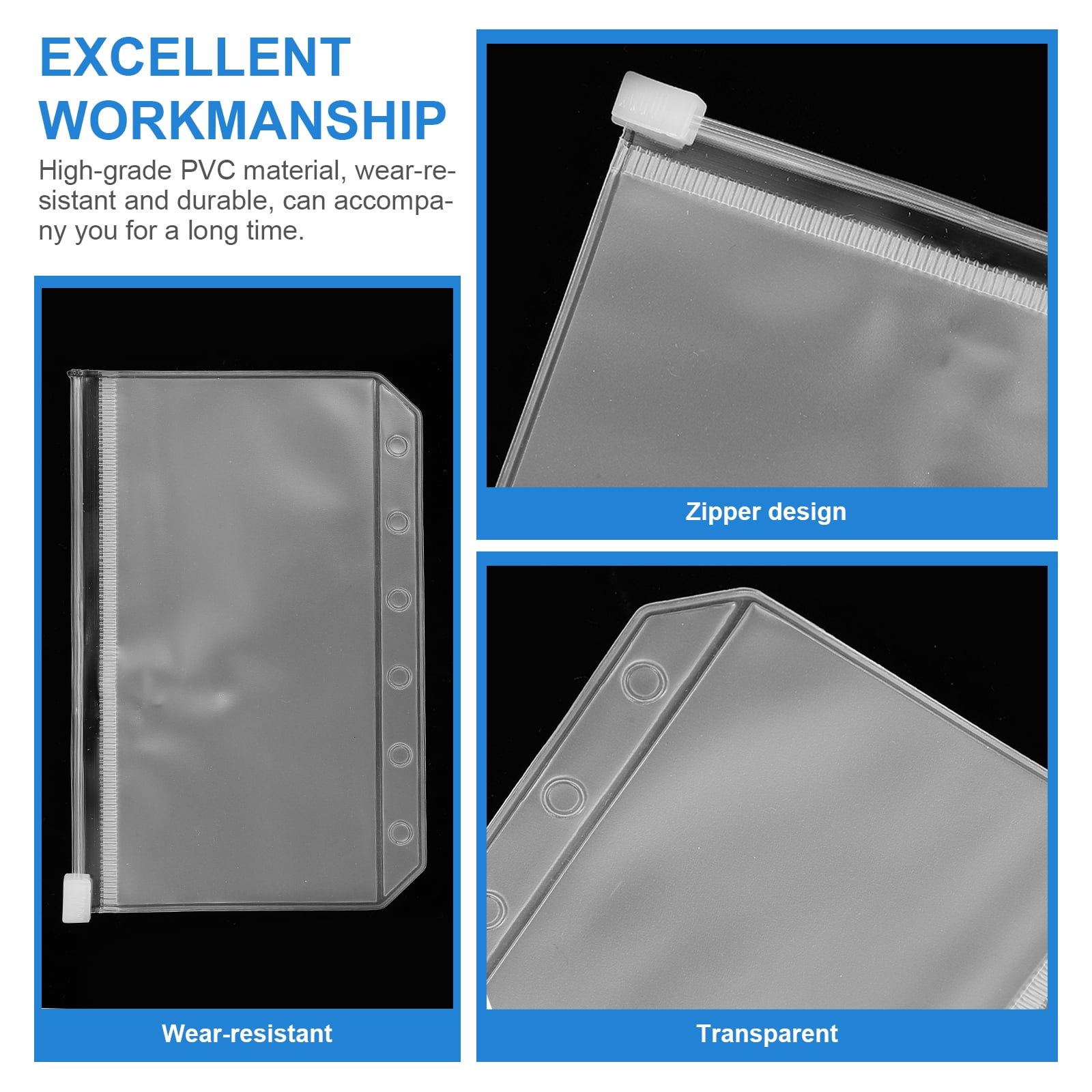 5 Pack Folder Storage Bag Boxes Binders Clear Zipper Insert Zippers A5