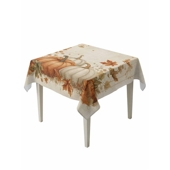 Square Tablecloth 54 x 54 Inches Thanksgiving Watercolor Pumpkins Linen Texture Waterproof & Stain Resistance Table Cloth Decorative Fabric Table Cover for Dinning/Party/Buffet/Banquet