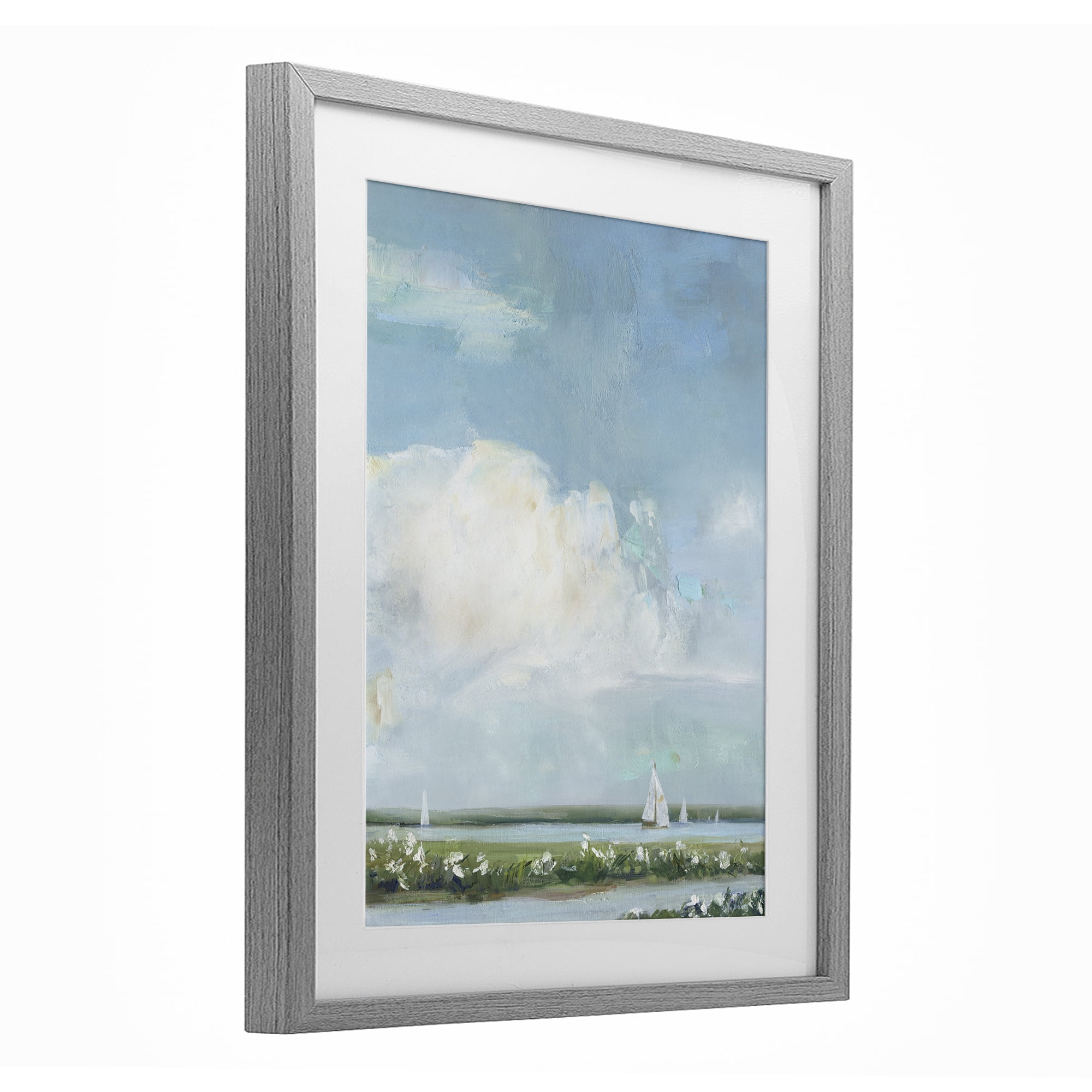 Stupell Industries Seaside Sailing Along Meadow Gray Framed Print Under Glass, design by Sally Swatland
