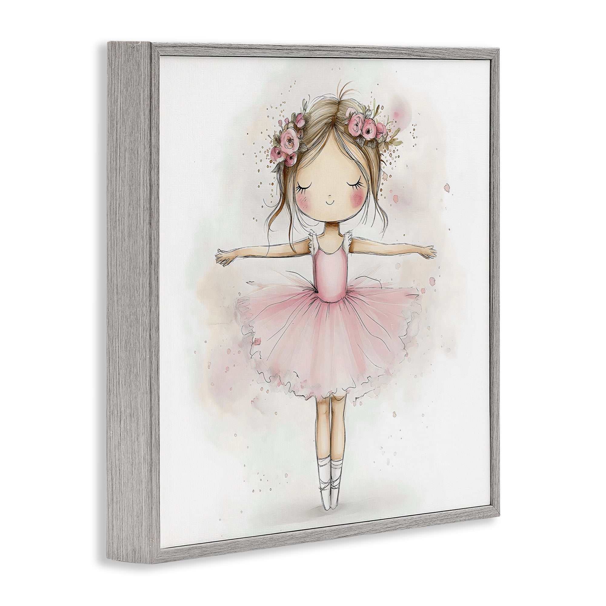 Stupell Industries Flower Ballerina in Pink Tutu Gray Framed Giclee Art, design by Creative Studio