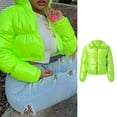 thumbnail image 5 of Yokua Women Long Sleeve Zipper Puffer for Jacket Stand Collar Shiny Metallic Faux Leather Cropped Bubble Coat Quilted Parkas, 5 of 21
