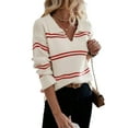 thumbnail image 2 of Women'S Casual Striped Long Sleeve V Neck Lightweights Pullover Sweater Loose Fit Drop Shoulder Knitted Tops Red M, 2 of 9