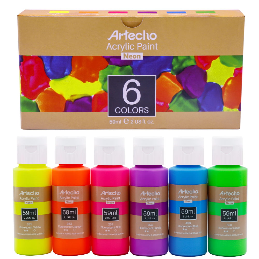 Artecho Acrylic Paint Set, 7 Primary Colors - 6x2.02oz/60ml & 1x4.05oz/120ml Titanium White Tubes, Art Craft Paints for Canvas, Rock, Wood, Fabric, AR
