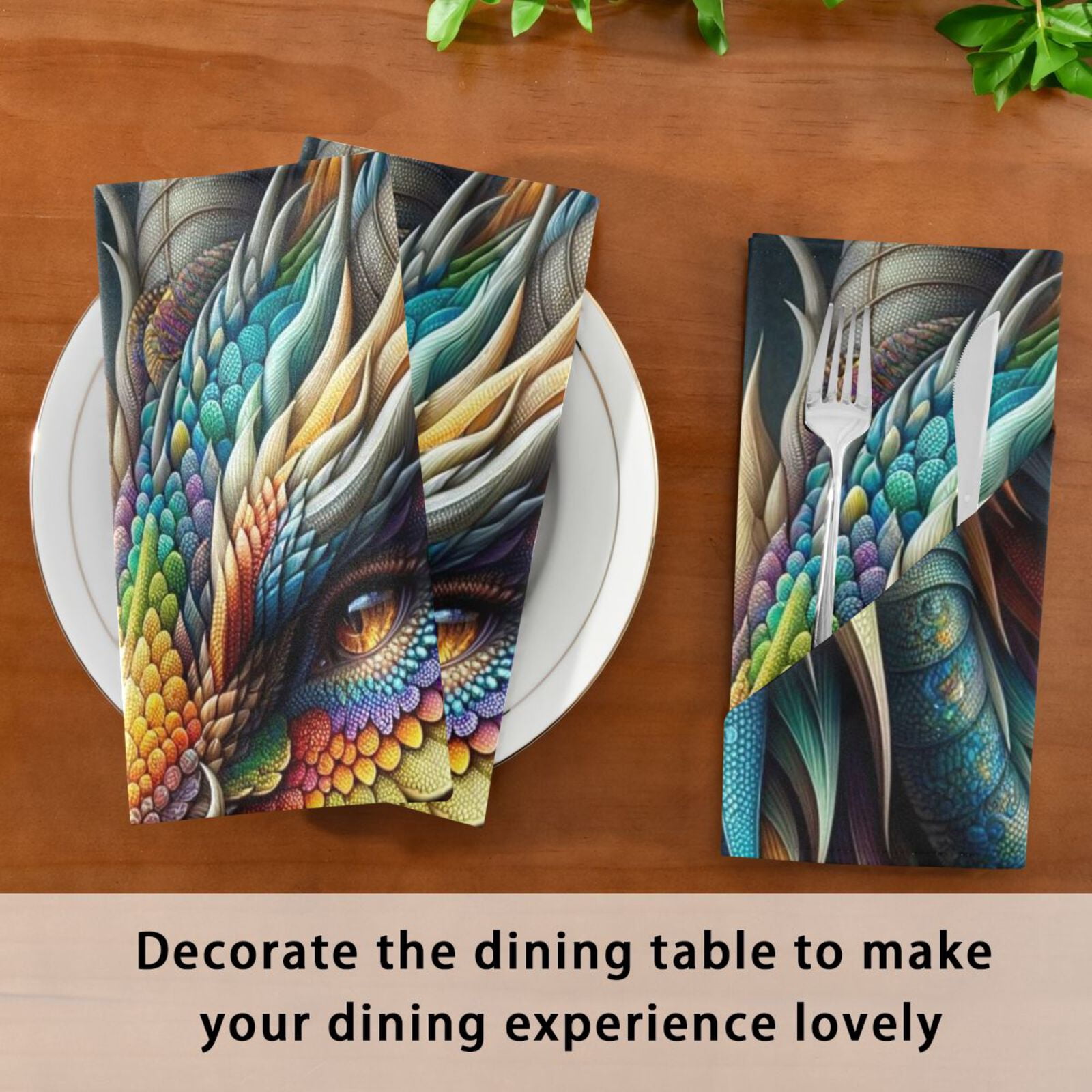 JSTEL Rainbow Dragon Portrait Cloth Napkins Set of 6, 20x20 Inch Washable and Reusable Napkin for Decoupage Dinner Party Everyday Use