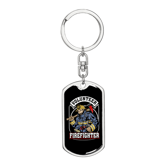 Volunteer Firefighter Stainless Steel or 18k Gold Premium Swivel Dog Tag Keychain