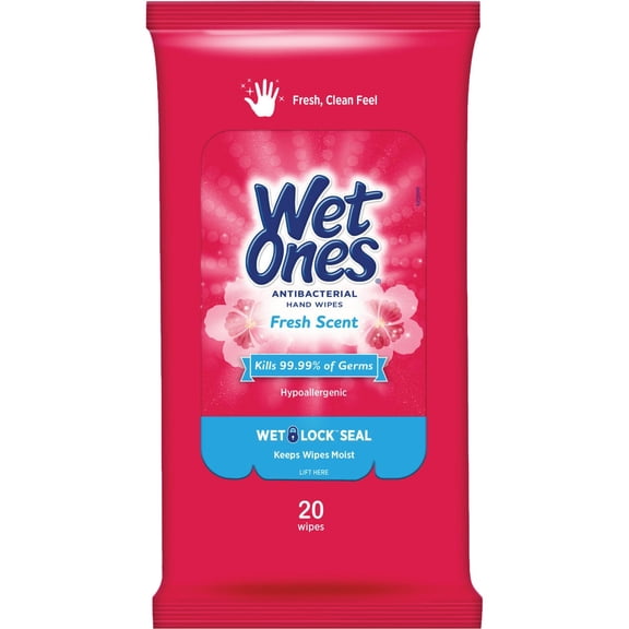 Wet Ones Anti-Bacterial Hand Wipes, 20 Wipes Pack of 10