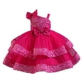 thumbnail image 1 of BYHONG Robe de Fille Codkkre Fleurs Nœud Papillon Robes pour Enfants Manches à Volants Robe Ligne A Été Pâques Robe Filles Col Rond Décontracté Robes d'Été pour Filles Rose 9-10 Ans, 1 of 4