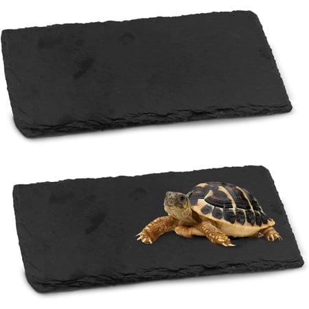 2 PCS Reptile Basking Platform (7.9 x 3.9 inches), Natural Rock Plate Turtle Food Bowl Feeding Dish Resting Terrace Habitat Decor for Tortoise Turtle Lizard Bearded Dragon Crested Gecko Snake
