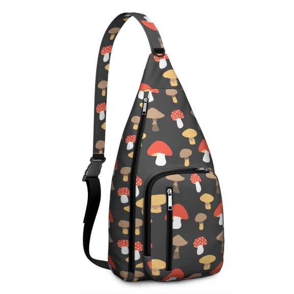 Cottagecore Mushroom Chest Bag - Whimsical Woodland Print, Water-Resistant, Tactical
