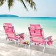 thumbnail image 2 of Backpack Beach Chair, 5 Position Adjustable Camping Chairs with Aluminum Table, Head Pillow, Cooler Bag, Cup Holders, Folding Beach Chairs for Adults (with Table, Pink Stripe), 2 of 9
