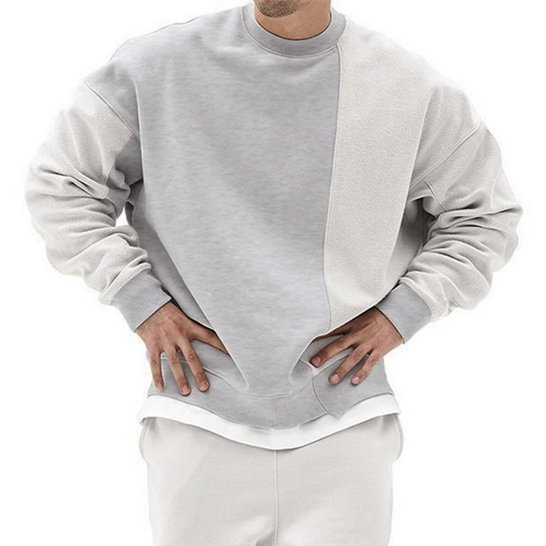 Cethrio Sudaderas para hombre Solid Crewneck Clearance No Hood Solid Crew Neck Pullover Lightweight Xmas Gray for Men s and Big Men s Top Size 2XL