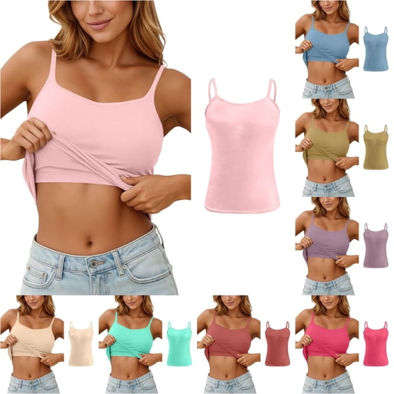 ZHOGXU Tank Tops For Women Spaghetti Strap Sleeveless Solid Color Yoga Summer Camisole Basic Layering Tee For Casual Daily Wear,Light Pink,M