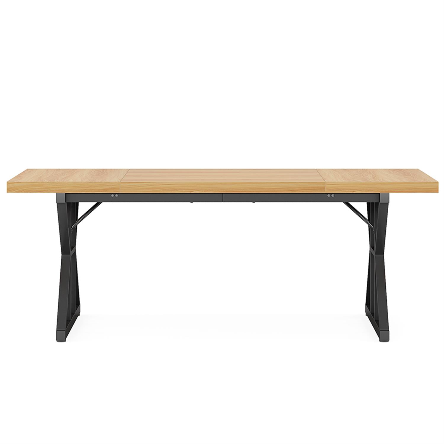 Demi Bonn 71" Farmhouse Dining Table, Wood Rustic Kitchen Table for 6 People, Large Rectangular Dinner Table for Dining Room, Home Office, Living Room Furniture, Beige & Black