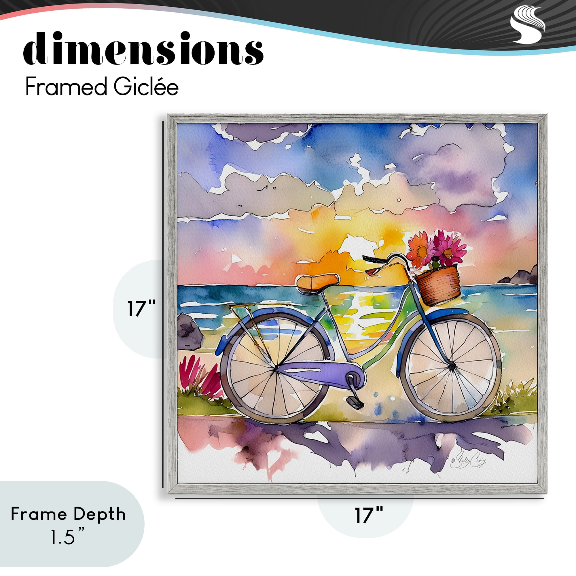 Stupell Industries Bicycle By The Seaside Gray Framed Giclee Art, design by Shelly Craig