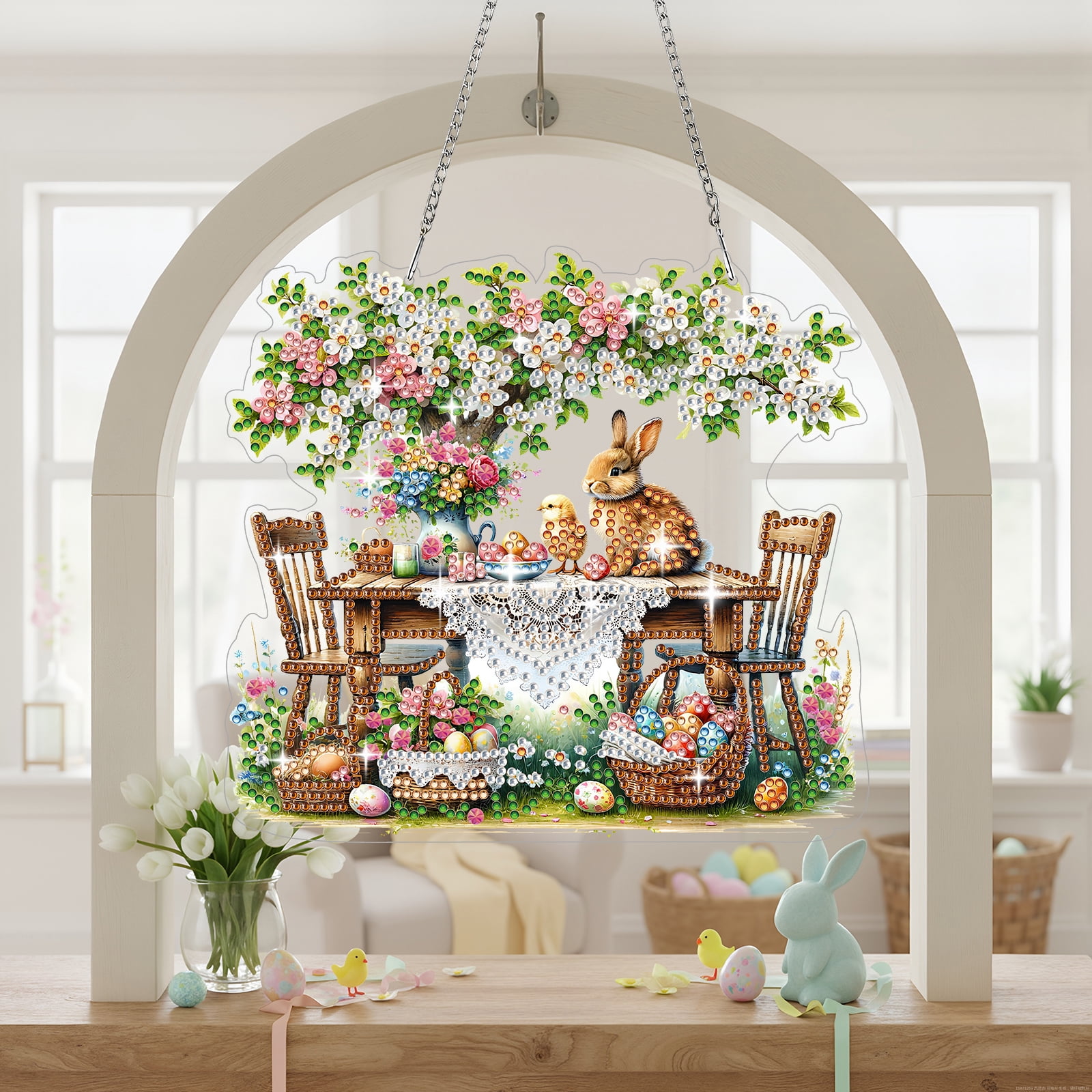 FLOPESN DIY Easter Diamond Art Painting Pendant Kit - 7.08X7.87in Acrylic Single-sided Rhinestone Dotting Pendant Wall Decor-4Pcs