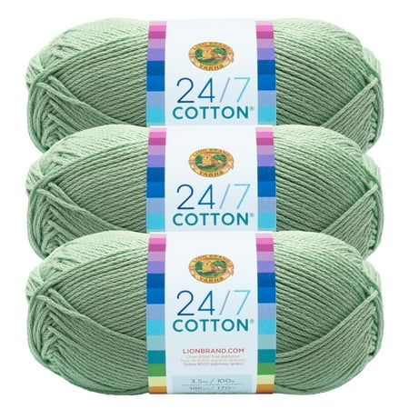 UPC: 0842093103738 | Lion Brand Yarn 24-7 Cotton Mint Medium Mercerized Cotton Green Yarn 3 Pack