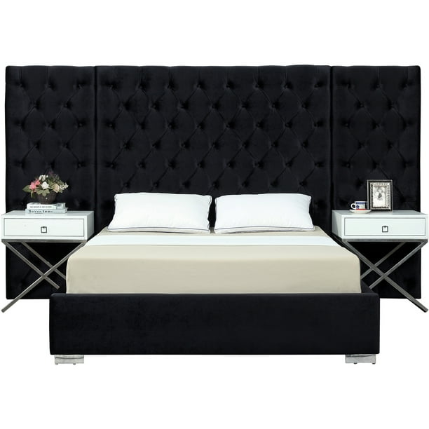 Grande Black Velvet Queen BedColorBlack Velvet,StyleContemporary
