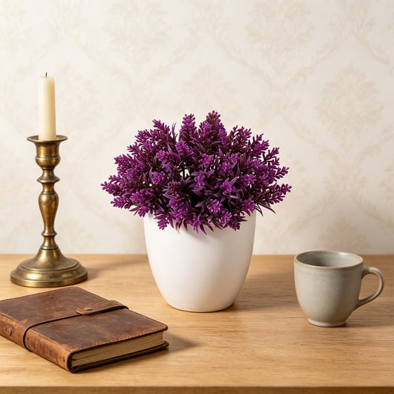Mini Artificial Potted Plant, Small Fake Plant Desk Decor with White Planter, Realistic Faux Greenery Tabletop Ornament for Home Office Shelf and Bathroom Decor