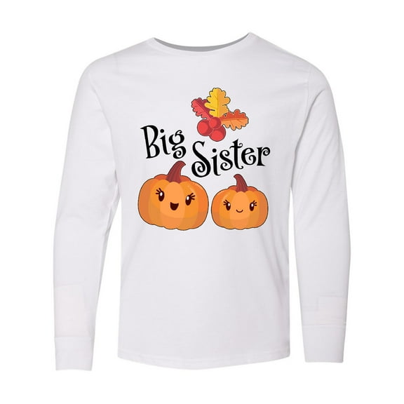 Inktastic Big Sister Pumpkins with Fall Leaves Long Sleeve Youth T-Shirt
