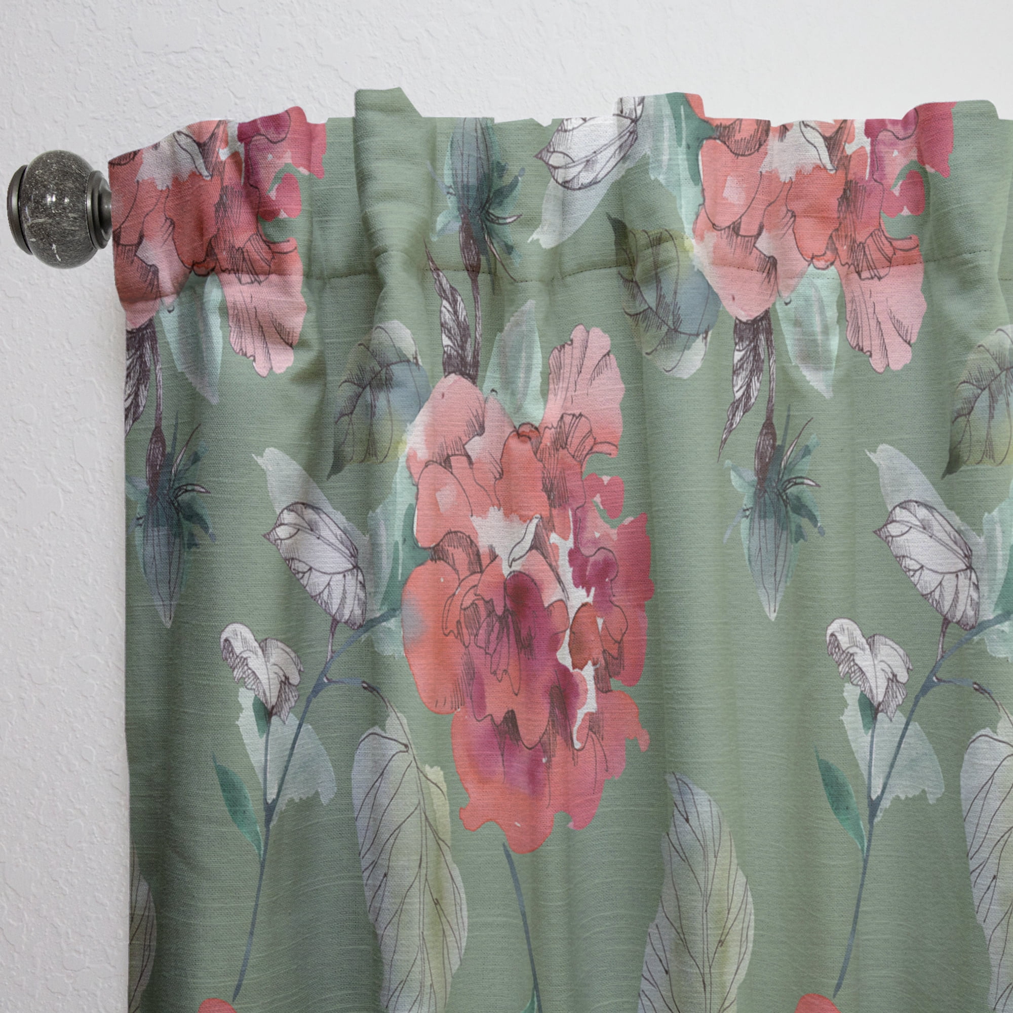 Designart 'Flowers With Green Leaves II' Floral Curtain Panel