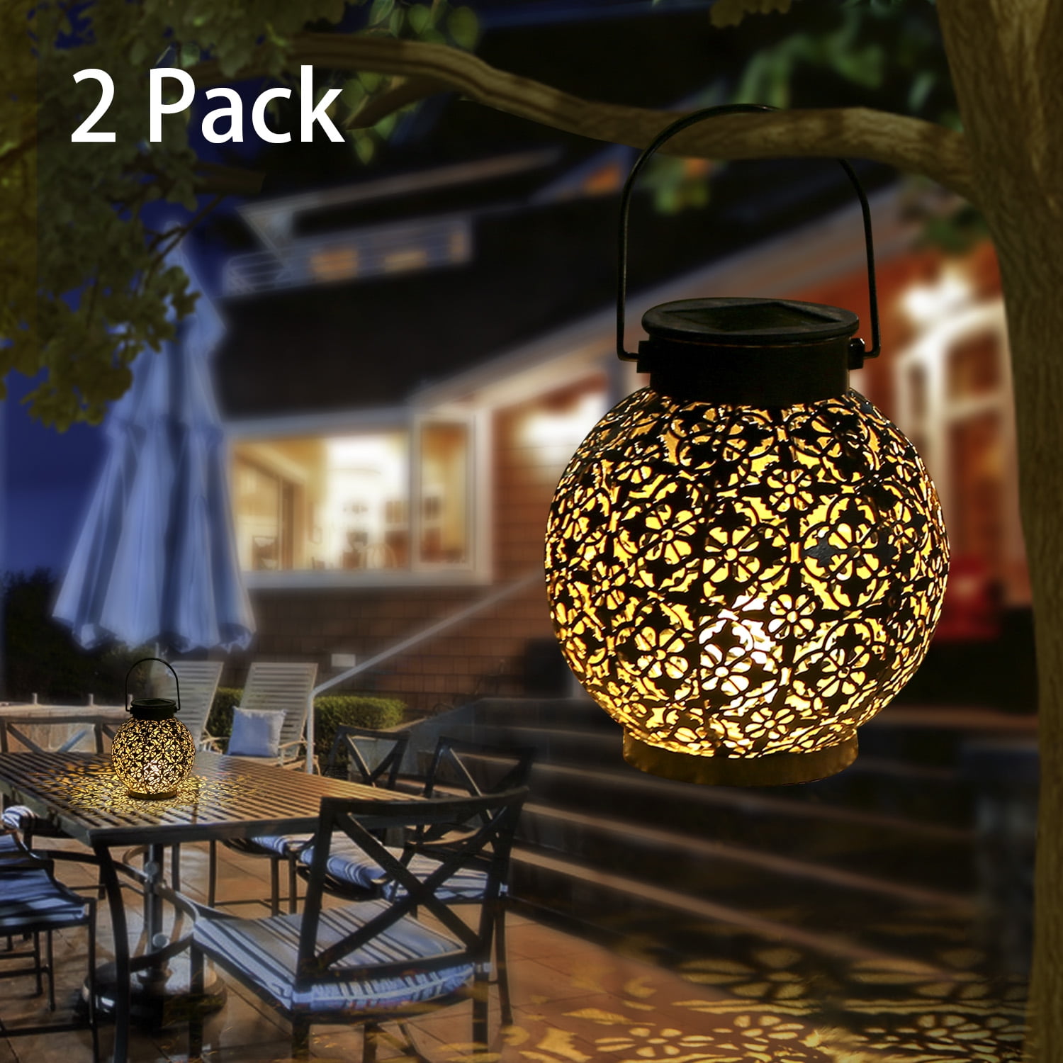 2 Pcs Solar Lantern Hanging Light LED Waterproof Yard Garden Lamp Decor Backyard 