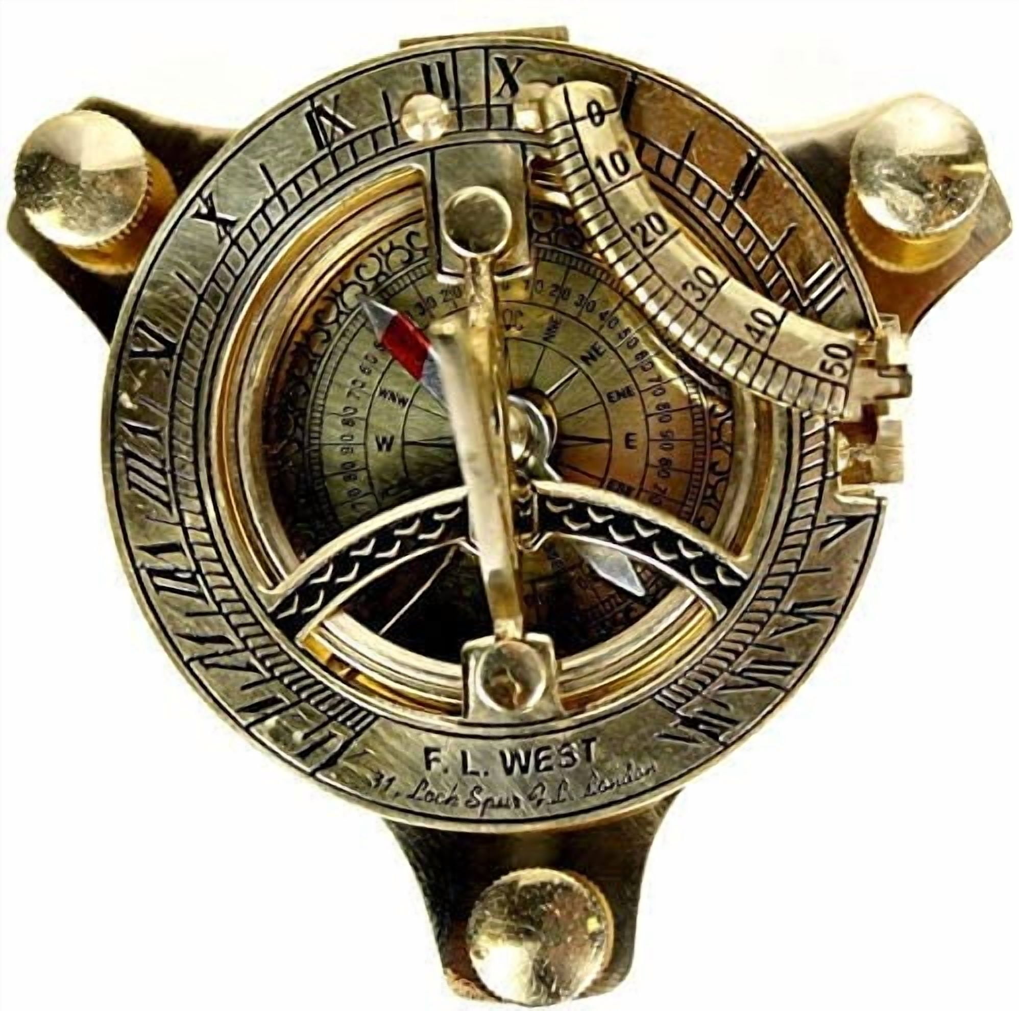 Thor Instruments 3" Brass Sundial Compass West London with Wooden Box