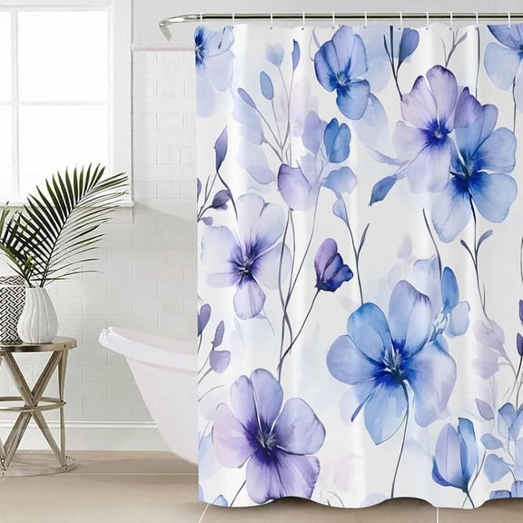 Purple Blue Spring Floral Shower Curtain for Bathroom, Waterproof Polyester Fabric Shower Curtains, Summer Flowers Botanical Bathroom Decor Curtain Set with Hooks 36"W x 72"L (Pack of 1)